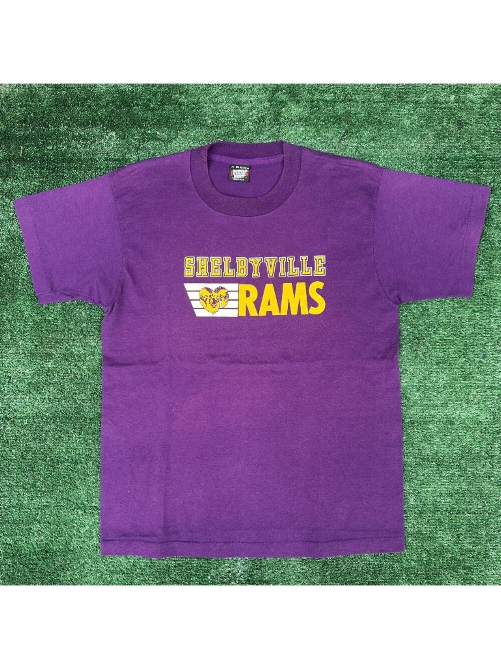 Vintage 90s Shelbyville Rams T-Shirt Purple M Single Stitch Athletic Sporty